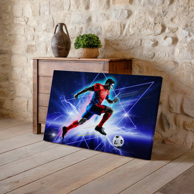 Canvas Create A Dynamic Sports Poster Featuring A Young Football Player Wall Art In An Action Packed Pose Wearing A Vibrant Red And Canvas Wall Art