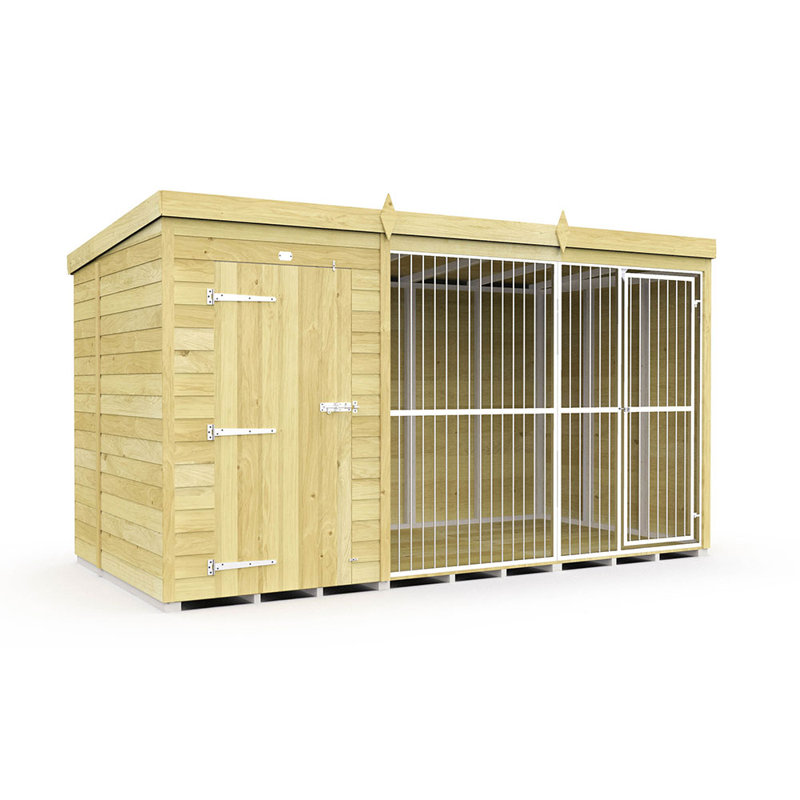 Dog Kennel and Run Full Height with Bars, 201cm H x 358cm W x 178cm D