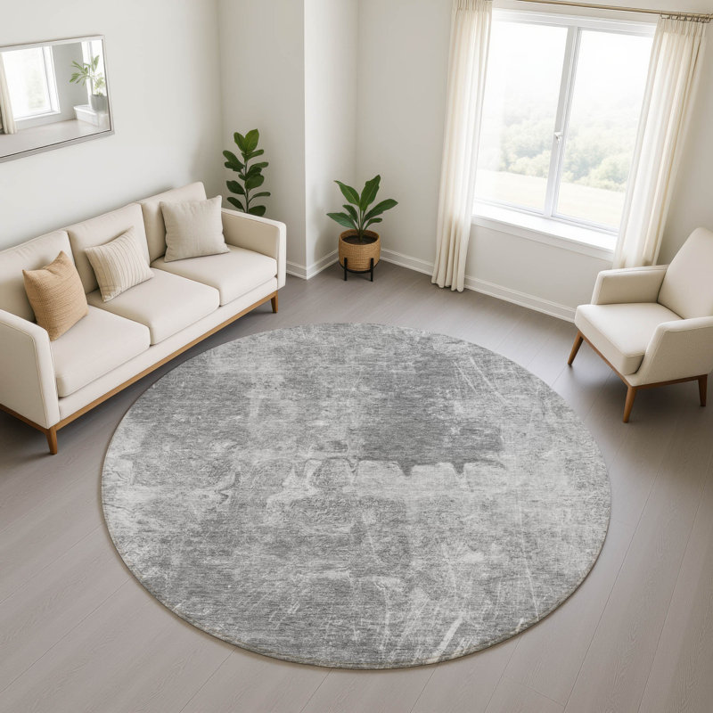 Premium Machine Washable Mayfield AMF2226 Abstract Rug, Gray, 8' Round