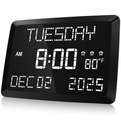 Digital Clock, 11.5" Large Display Calendar Clock With Day And Date, Indoor Temperature, Adjustable Brightness, Snooze,12/24H, DST For Home, Office, Elderly