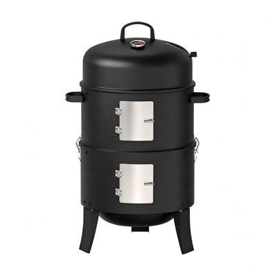 3-in-1 Vertical Charcoal Smoker Grill with 400 sq. in. of Cooking Area, Portable BBQ Grill