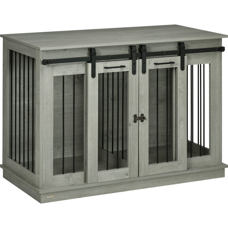 Grande / petite cage pour chien, l 47 po x P 23,5 po x H 35 po, avec cloison et style rustique, table de caisse de construction stable, L 23,5 po x l 34,83 po, gris, idéal pour les petits et grands chiens, finition lisse Nettoyage