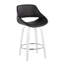Tabouret de comptoir à hauteur fixe avec pivot en bois blanc et similicuir noir avec repose-pieds rond chromé - 2 pièces-1357997360