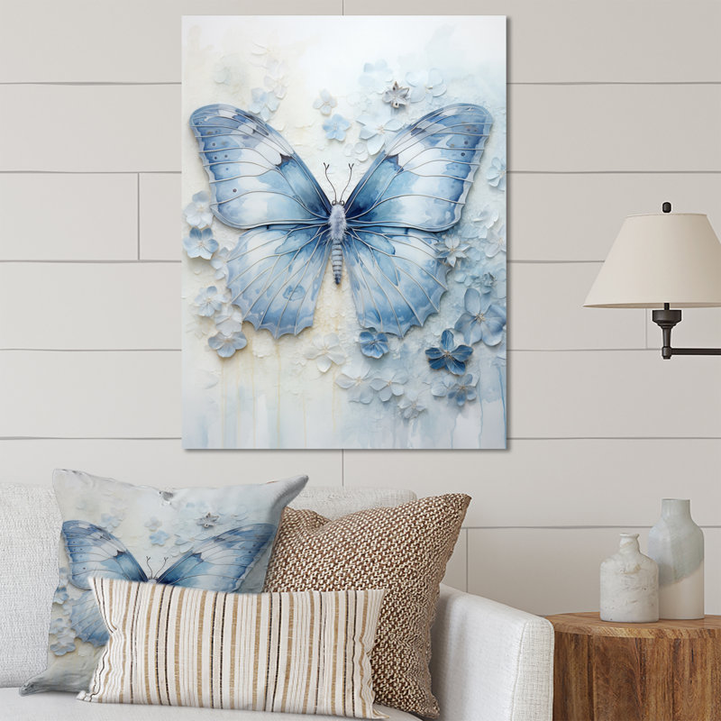 Art mural en métal «Blue Butterfly Whispering Wings I», H 40 po x l 30 po