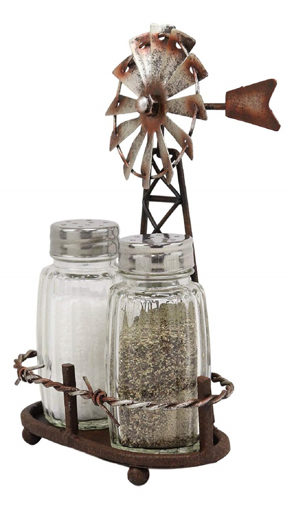 Farmhouse Rustic Distressed 6 Salt Shaker & Pepper Mill 