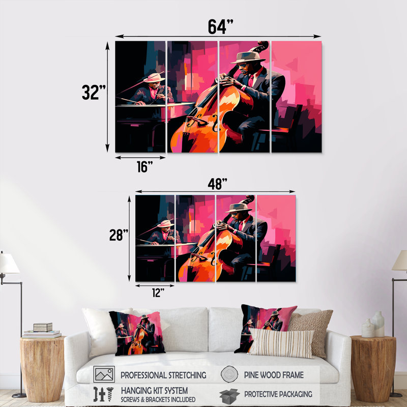 Ensemble de 4 contrebasses et piano Jazz, H 32 po x l 64 po