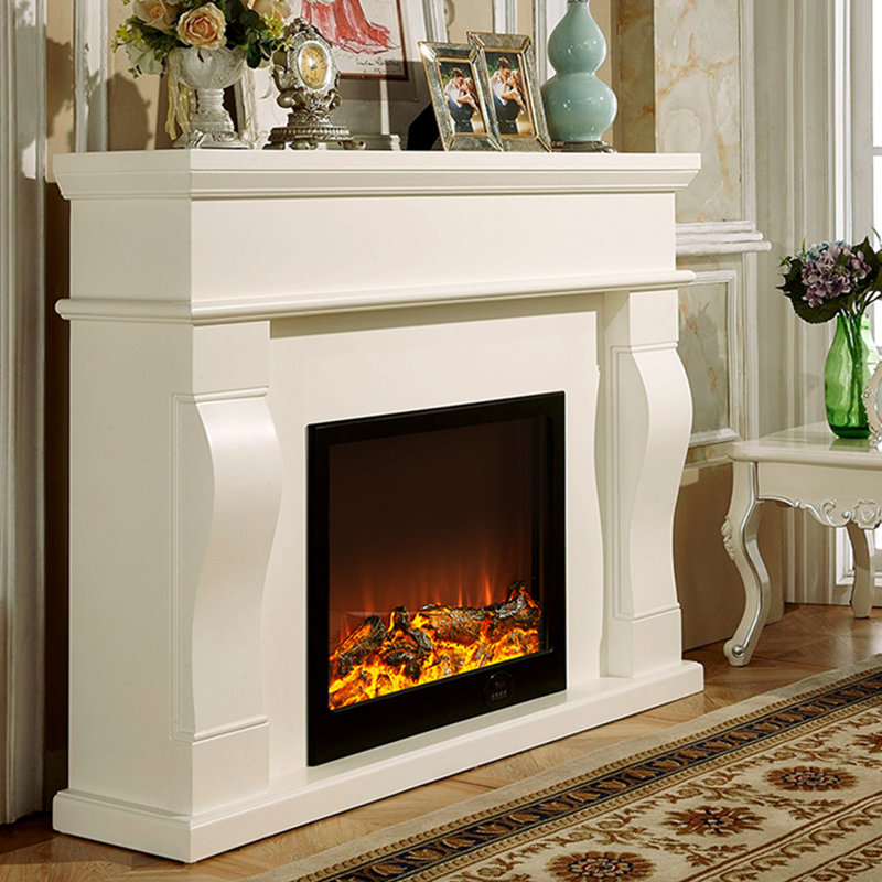 White Solid + Manufactured Wood Electric Fireplace