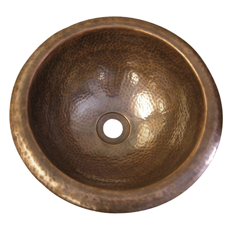 Lavabo de salle de bain circulaire encastré en métal avec trop-plein Aldo, Cuivre Antique Martelé