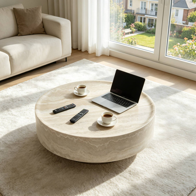 Table basse ronde de 31,5 po idéale pour le salon en famille et les moments d'après-midi douillets