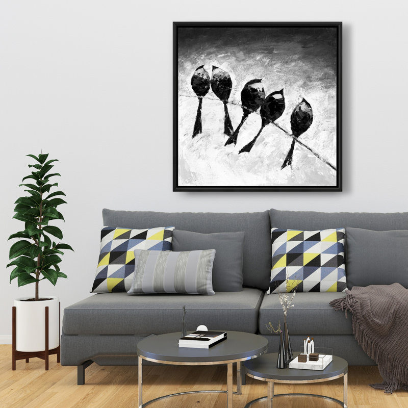 "Cinq oiseaux perchés" sur toile