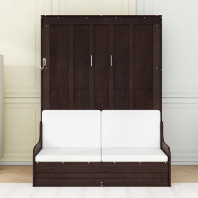 Lit escamotable en bois avec coussin