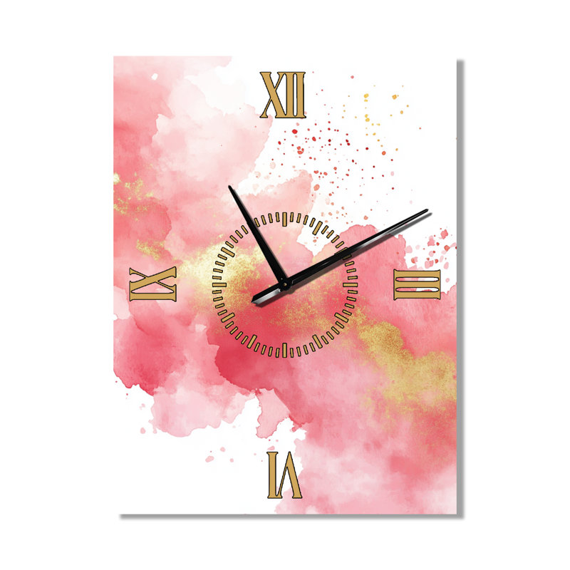 Éclat rose poudré - Grande horloge murale minimaliste en métal, H 32 po x l 24 po - Rectangle
