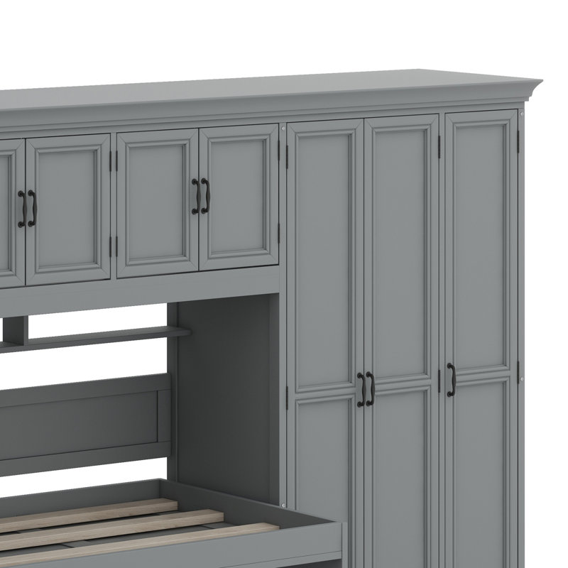Lit escamotable mural avec garde-robe, armoire et bureau Murphy, Gris