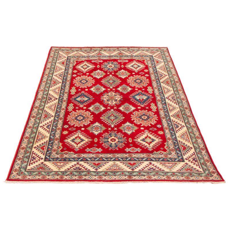 Tapis rouge / orange en laine noué à la main de conception unique 5 pi 7 po x 7 pi 10 po New Age Hasset