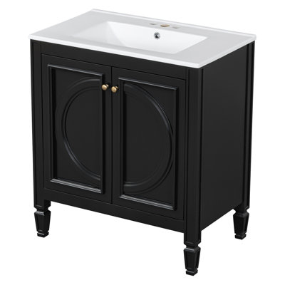 Ensemble de meuble-lavabo avec lavabo double, lavabo en céramique, portes à fermeture en douceur avec tablette, tiroir de rangement