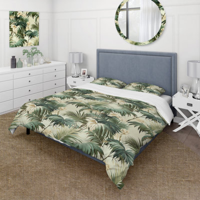 Whispering Palms Tropical Pattern I - Tropical Duvet Cover Set - Microfiber Polyester