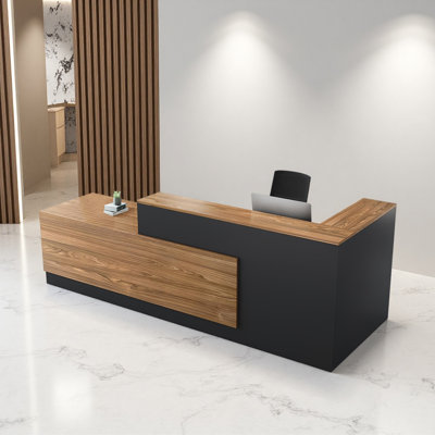 Bureau de réception en L avec tiroirs verrouillables et tablettes de rangement, bureau d'ordinateur multifonctionnel pour le bureau