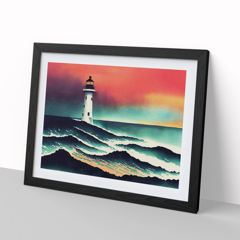 Lighthouse In Watercolour Vol.4 - Single Picture Frame Print, Black, 46cm H x 64cm W