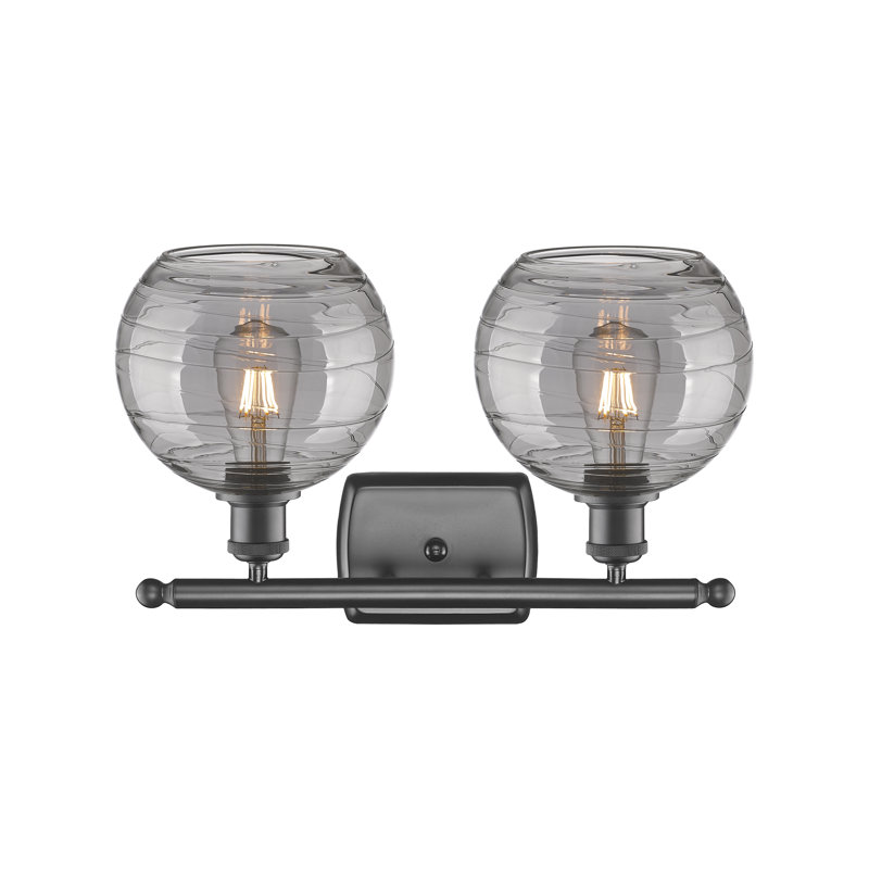 Éclairage pour meuble-lavabo à 2 lumières à intensité variable Halvorson, Bronze huilé, Ampoule non incluse, Gris fumée clair