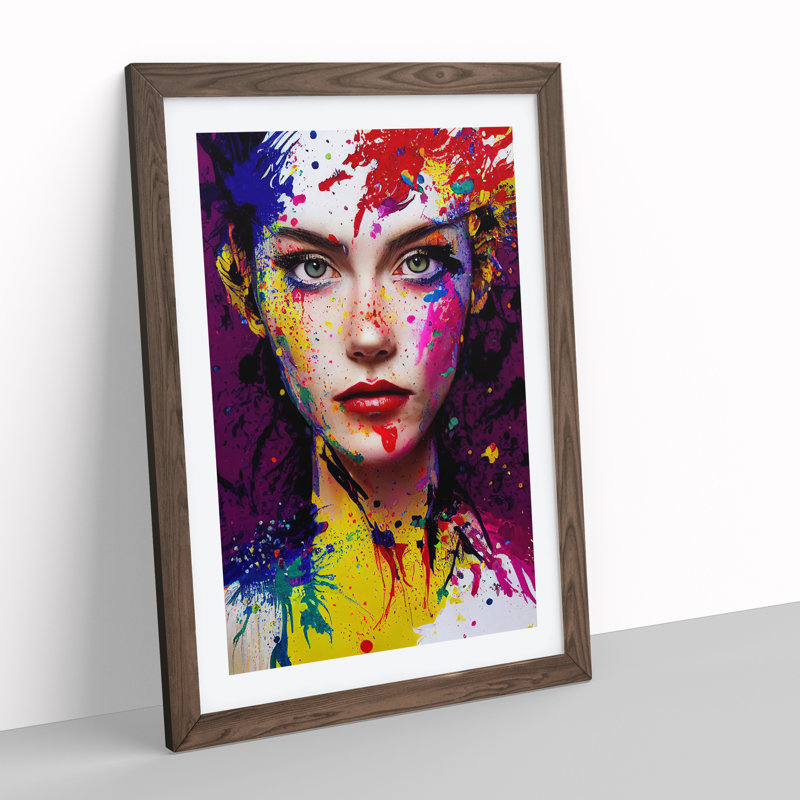 Paint Splashed Woman No.1 - Framed Print, 34cm H x 25cm W x 2cm D, Walnut