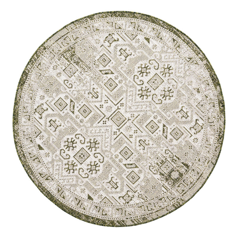 Tapis intérieur / extérieur bleu Alvenia Southwestern, Rond 5 pi 3 po