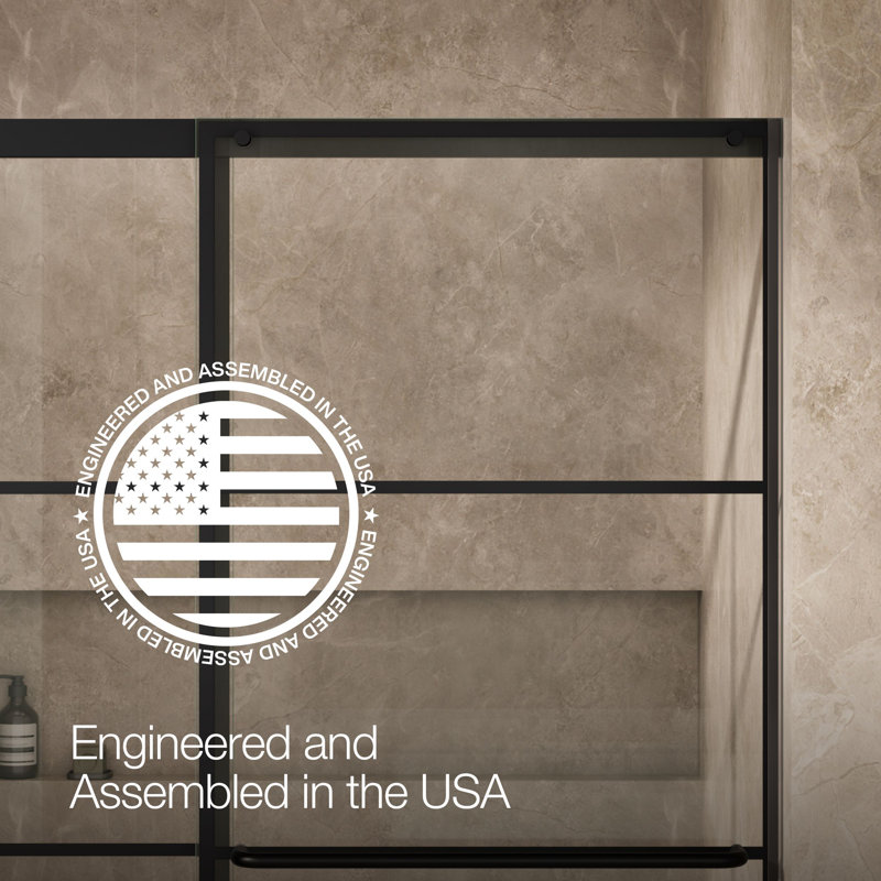 Elate Sliding Shower Door, 70-1/2" H x 56-1/4 - 59-5/8" W, With 1/4" Thick Crystal Clear Glass With Rectangular Grille Pattern