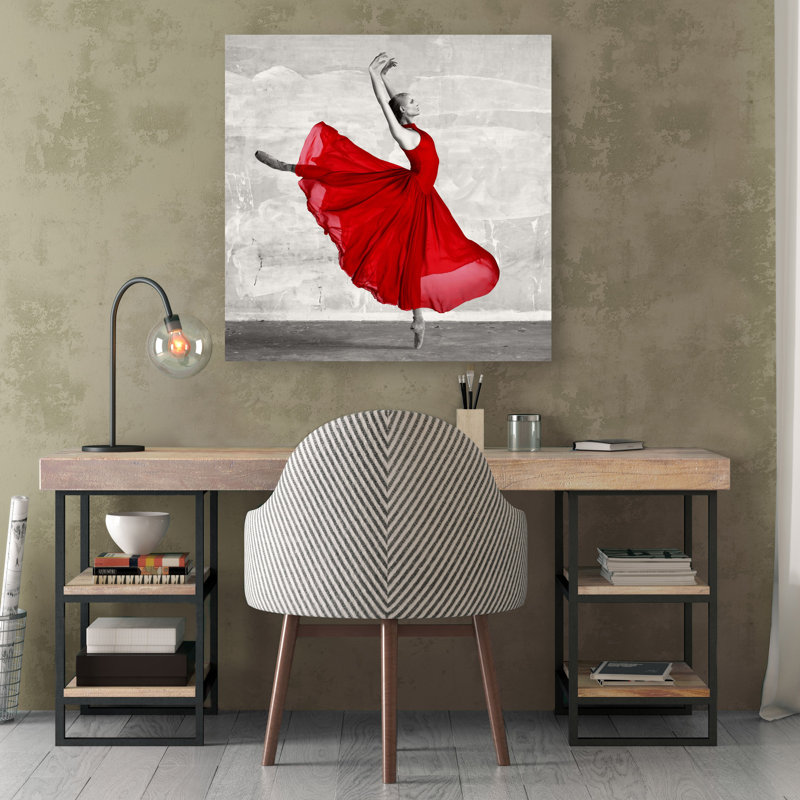 Ballerina In Red - Wrapped Canvas Print, 70cm H x 70cm W x 4cm D