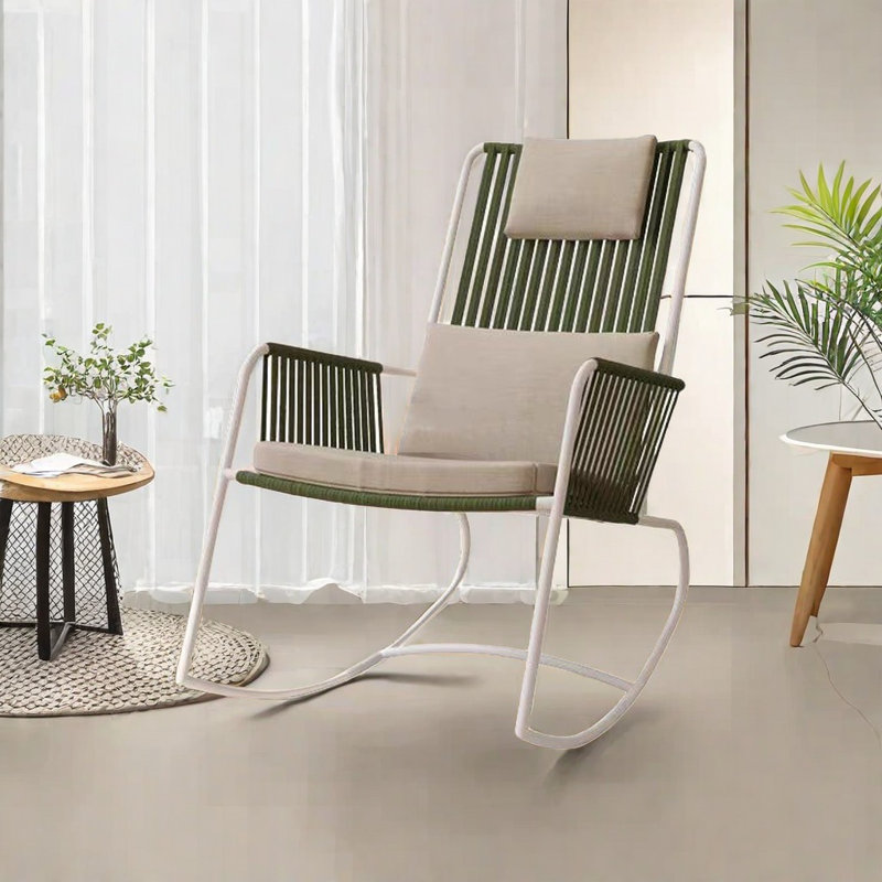 Fauteuil inclinable en rotin Home, Vert, Blanc cassé