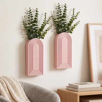 2 Pack Wooden Wall Vase Set - Modern Farmhouse & Boho Wall Decor | Hanging Wood Planter for Entryway, Hallway, Bathroom, Living Room