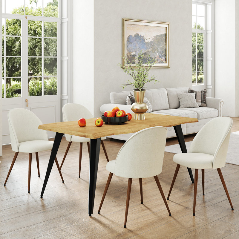 Ensemble de salle à manger moderne 5 pièces avec table à bords ondulés sculptés pour 4 à 6 personnes, Beige, Brun