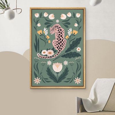 Bright Preppy Animals Botanical Floral Print Cheetah Cat Print Girl's Bedroom Animals Modern Boho Style Preppy