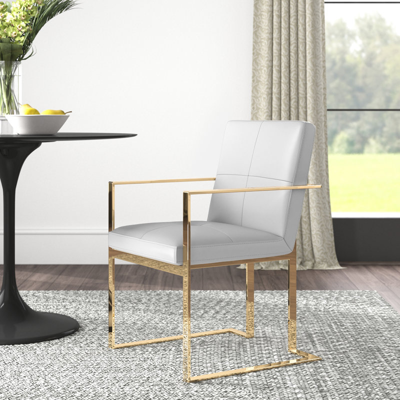Fauteuil rembourré Poulin, Blanc, Or