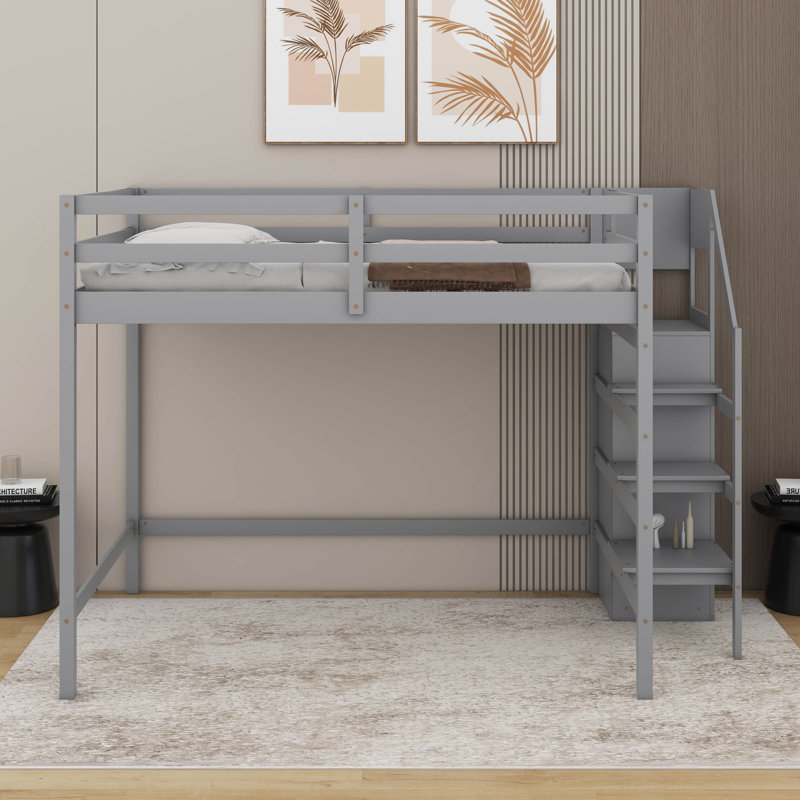 Lit mezzanine double avec garde-robe, Gris