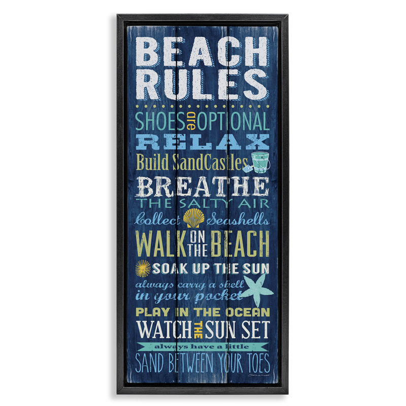 Panneau de règles de plage à planches bleues, H 25 po x l 11 po, Cadre flottant noir de jais