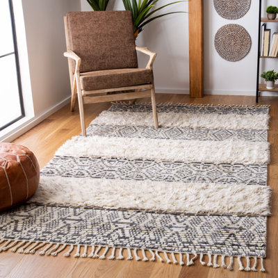 Tapis gris / ivoire en laine et viscose noué à la main Dorotea