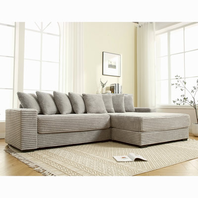 Oversized Two-Piece Couches, L Shaped Sofa, Corduroy, Right Chaise Daybed,With Armrests,Eight Throw Pillows,Corner Sofa,Easy To Assemble