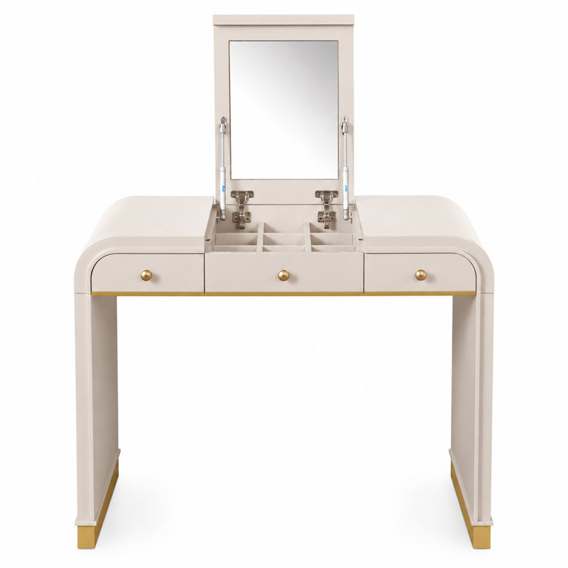  Bureau de coiffeuse 3 en 1 Traditional en bois avec miroir rabattable et rangement