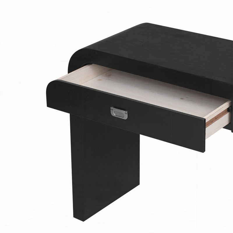 Rectangular Top Console Table with 2 Drawers,Burl Wood Veneer, Black