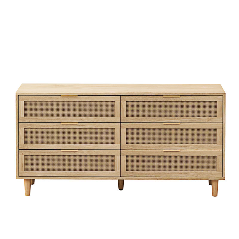 59.06"6-Drawers Rattan Storage Cabinet Rattan Drawer With White Drawer Slides