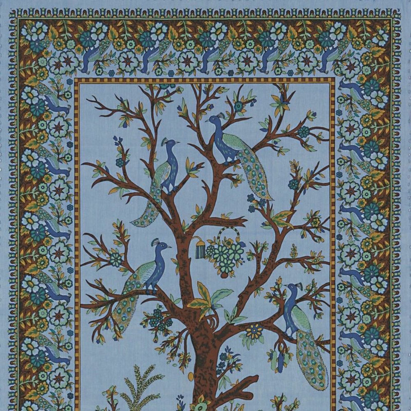 Tapisserie paon unique en coton, Bleu