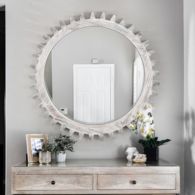 Grand miroir décoratif en X de 34 po pour la maison. Blanc antique antique, salle de bain adaptée, salon, vestibule, miroir de forme rétro sans effort. Finition, installation facile