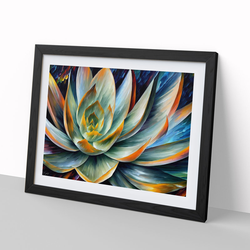 Succulent Plant Painting Vol.4 Abstract - Single Picture Frame Print, 25cm H x 34cm W x 2cm D, Black