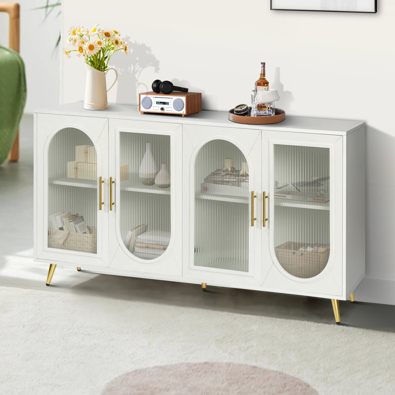 65+ Inch Tv Console, Wood Storage Cabinet With Adjustable Shelves, Antique White Bedroom Contraption Stand For Large Tvs, Milky Accessory