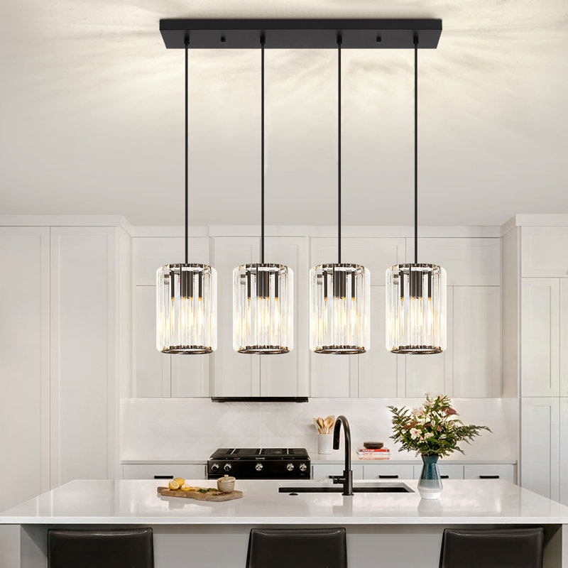 Luminaire suspendu moderne en cristal à 4 lumières pour îlot de cuisine Bette
