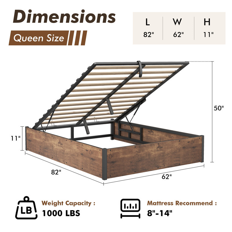 Shila Lift Up Storage Bed, Queen, Brown