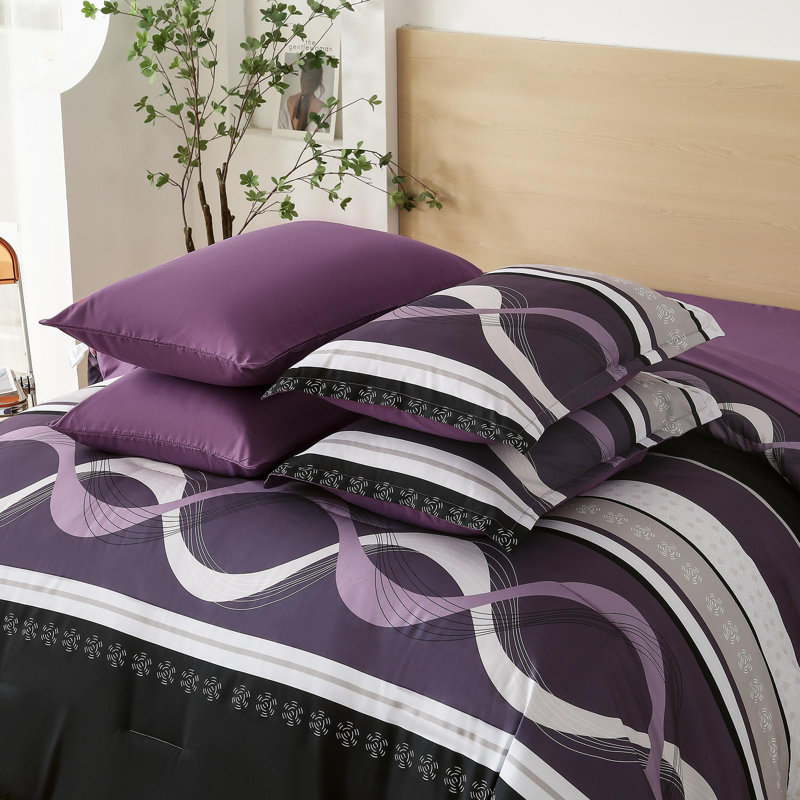 Ensemble d'édredon à rayures 8 pièces Boho, Rayé / mauve, Édredon grand + 7 articles supplémentaires