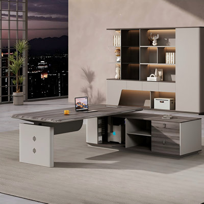 78.74"Modern Luxury L-Shaped Brown Office Desk