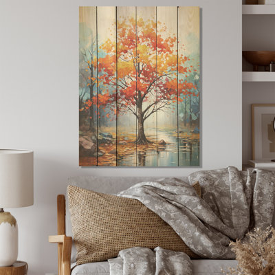 Alive Colours Erable I - Arbre érable, art sur bois de pin naturel