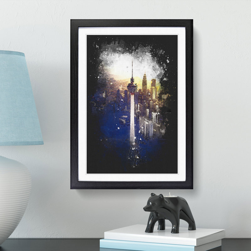 Menara Tower In Kuala Lumpur Paint Splash - Picture Frame Graphic Art, Black Framed, 63cm H x 45cm W x 2cm D