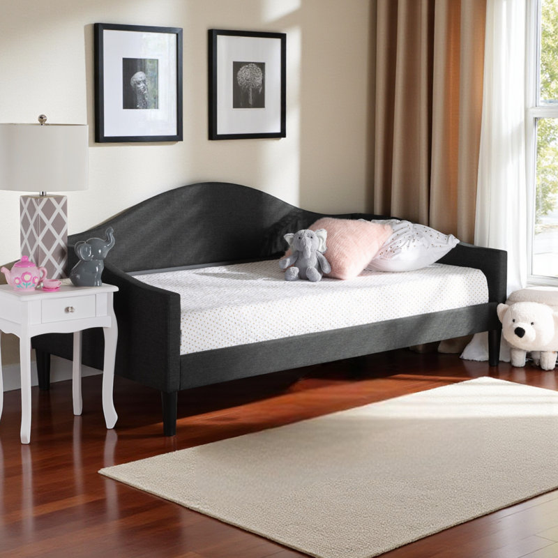 Montgomery Modern And Contemporary Beige Fabric Upholstered And Dark Brown Finished Wood Twin Size Daybed, Black, Twin
